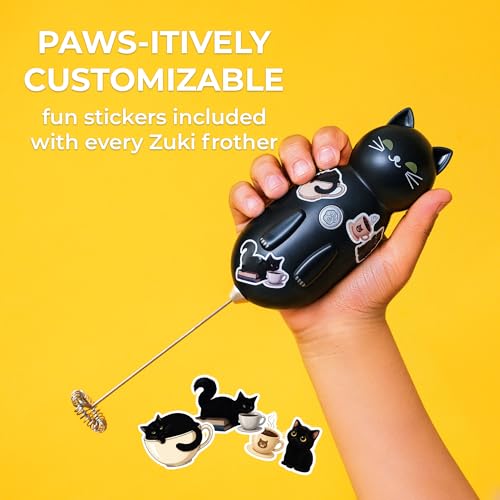 Image of Cat-Shaped Frother Mixer - Cutesy Frother, Meet Your New Frothing Buddy Midnight The Cat, Adoption Papers and Stickers Included, Purrr-fect for Lattes, Cappuccino & Matcha - Black
