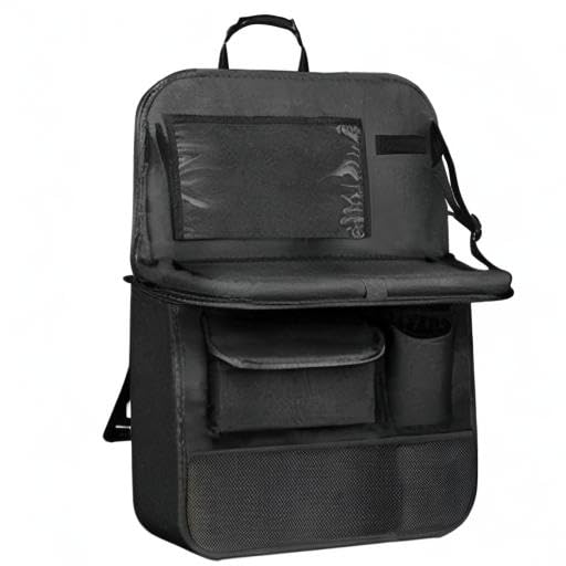 Organizer Sedile Posteriore Auto, Organizer Sedile Auto Bambini con Tavolino Pieghevole,Impermeabile Protezione Sedile Auto Bambini con Tasche, Materiale in Tessuto Oxford, Nero