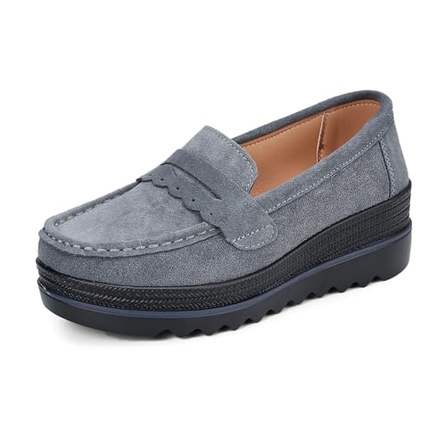 Image of Ruiatoo Women's Slip-On Platform Loafers Suede Wedge Mocs Low-Top Lightweight Casual Office, Travel, Daily Walking Shoes
