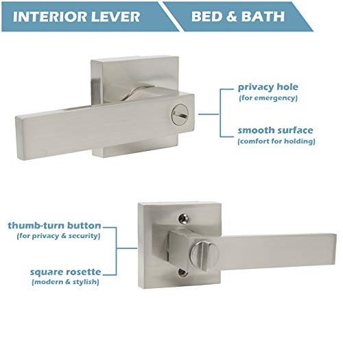 Gobrico Satin Nickel Door Handles Square Privacy Door