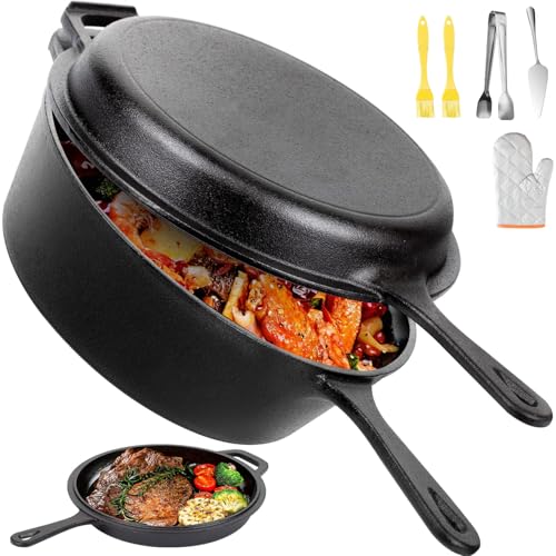 Catálogo de Ollas de hierro al mejor precio. 44 10' Olla de Hierro Fundido 2 En 1,Horno Holandés con Mango Largo,Viene Con Espátula y Guantes,Antiadherentes Sin Teflón,Adecuado para Estufa, Horno,Hornear(26 CM)