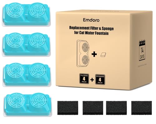 Image of 4 Pack of Emdoro Official Replacement Filters and Sponges (2 Months Set) for Stainless Steel Cat Water Fountain