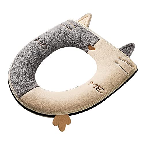GRASARY Toilettensitzbezug Niedliche Katze Plüsch Stickerei Reißverschluss Toilettensitz Kissen Hautaffinität Badezimmer Zubehör Grau Cover