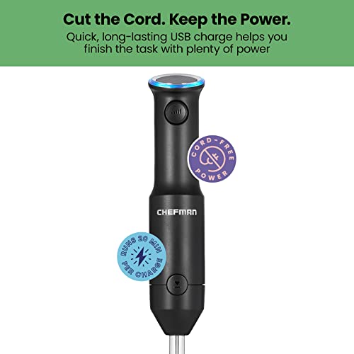 Chefman Cordless Portable Immersion Blender With One-Touch Speed Control - Quick Mix For Shakes, Smoothies, Soups, Dips, Sauces - Black - Stainless Steel Blades - Bpa-Free - Dishwasher Safe #TOP3