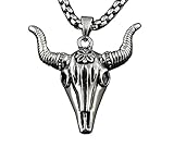 vogueteen Skull Buffalo Bull Head Horn Stainless Steel Pendant Necklace Mens Biker Charm