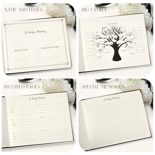 Image of Funeral Guest Book for Memorial Service in Loving Memory Funeral Guest Book with MemoryTable Sign & Back Pocket - Guest Sign in Book for Funeral Service (Black)