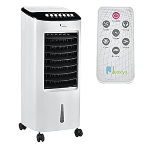 Juskys Mobiele airconditioner met afstandsbediening en waterkoeling – zonder afvoerslang – 65 W – 3 snelheden – 7 l watertank luchtkoeler airconditioning
