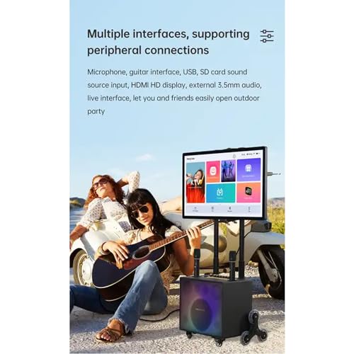 Karaoke - Altoparlante portatile Bluetooth PA con tablet 32 touch, 2 microfoni wireless, altoparlante pieghevole a LED per eventi all'aperto, campeggio e feste