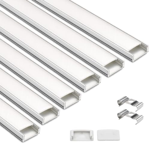 Image of 18x06 Aluminum Channel Profile with Diffuser Cover, Mounting Clips & End Caps | Aluminum LED Strip Light Housing for Cabinet, Ceiling, Shelf & Wall Lighting (Pack of 6)