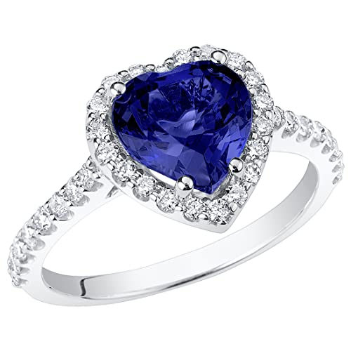 PEORA 14K Gold Created Blue Sapphire and Lab Grown Diamond Sweetheart Ring for Women, 3.50 Carats Total, 8mm Heart Shape, Sizes 4 to 10