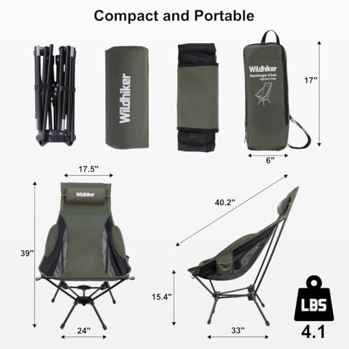 Wildhiker RestAngle Silla Plegable para Camping con Respaldo Alto, Comodidad de Lounge - Verde miniatura 3