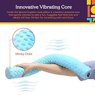 Special Supplies Sensory Vibrating Neck Pillow for Kids and Adults Plush Velvet Soft Cover with Textured Therapy Stimulation, Mind and Body Calming Relaxation - Blue