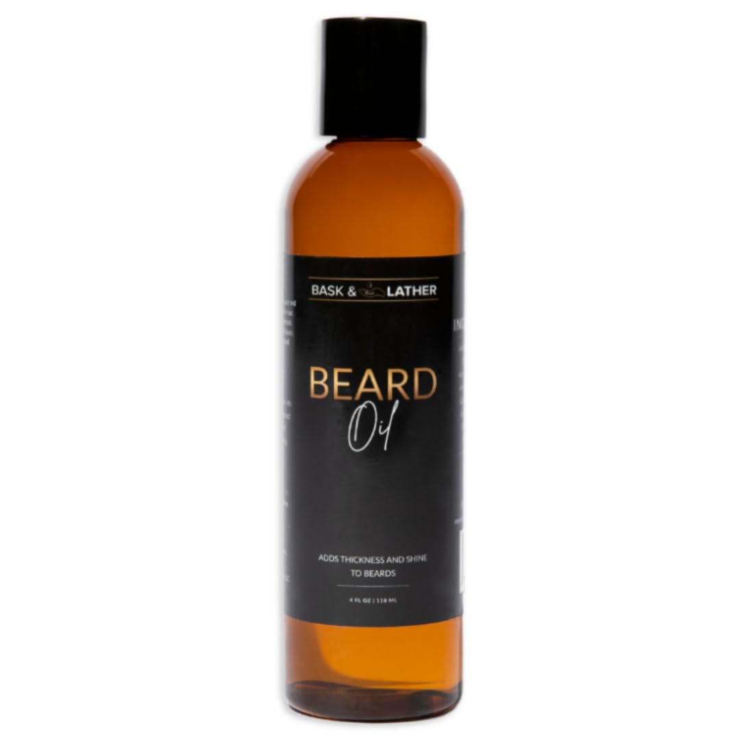 BASK & LATHER Beard Growth Oil, Frizz Free Hair Oil for Men Beard Care with Vitamins & Natural Ingredients to Hydrate, Smooth & Soften for Shiny,