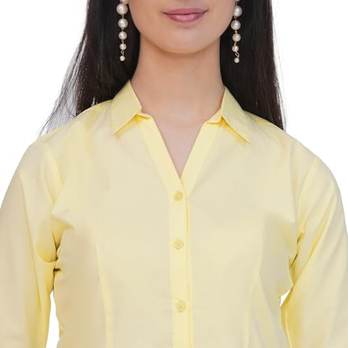 Image of Polycotton Women 3 /4 Sleeve Stylish Solid Western Offical Formal Shirt Casual Regular Fit Shirt for Women