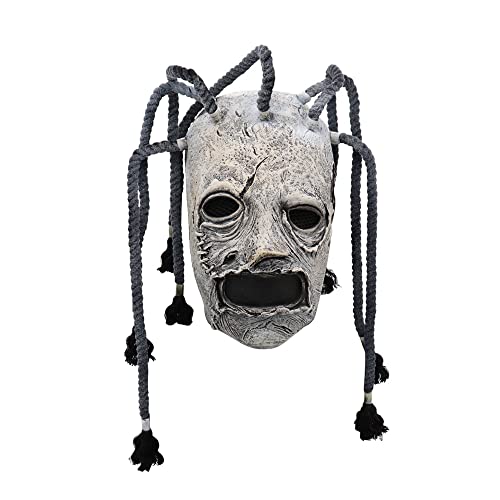 ?? Funny Halloween Mask Unique With Braid Unisex Retro Cosplay Full Face Latex Head Helmet Costume Prop for Carnival Themed Party Dress Up, Grey