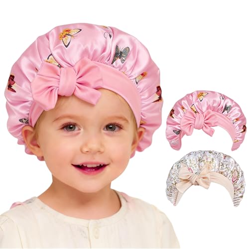 VBK 2 Bonnets de Nuit Enfant, Charlotte Sommeil Fille Imprimé, Satin Doux avec Bords Élastiques, Bonnet Léger pour Nuit et Maison, Taille Unique 2-10 Ans