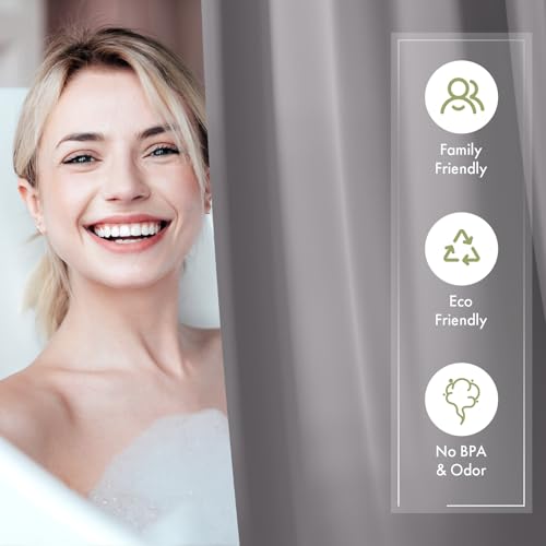 Image of AmazerBath Shower Curtain Liner, 72x78 Grey Shower Curtain Liner, Cute Plastic Shower Curtain Liners, Lightweight Waterproof PEVA Gray Shower Curtains for Bathroom with Magnets and 12 Grommet Holes