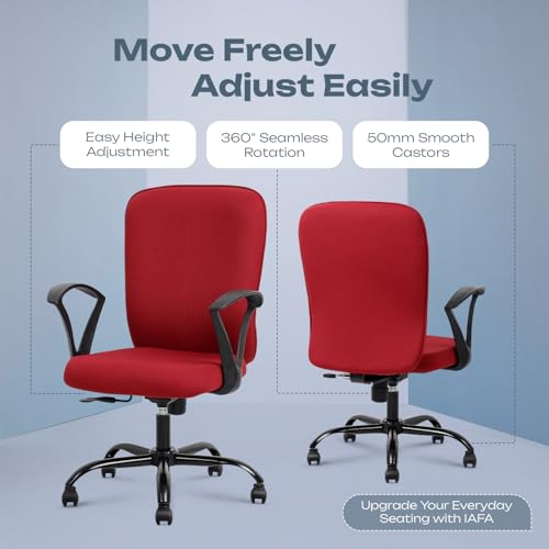 Image of IAFA FURNITURE Mavro Office Chair, Mid Back Upholstery Ergonomic Home Office Desk Chair with Fixed Armrests & Spacious Cushioned Seat | Heavy Duty Metal Base (DIY) (Red)