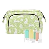 decor gift Neceser de viaje con capacidad para guardar cosméticos, con texto en inglés 'Happy Easter', diseño de conejo blanco, huevo y verde (longword)