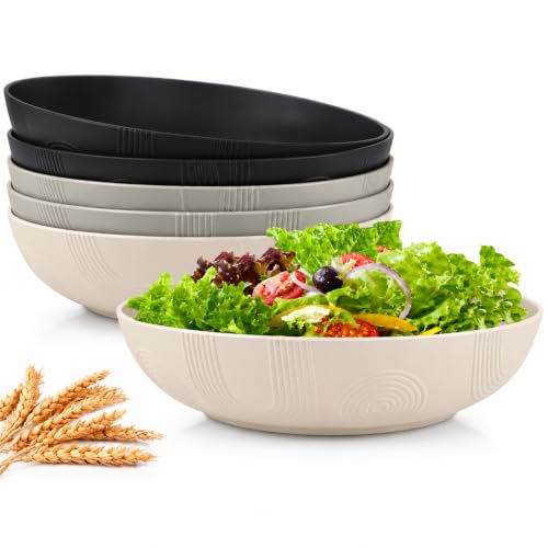PYRMONT Wheat Straw Large Serving Bowls 65 Oz Salad Bowls(6pcs,Greystone)