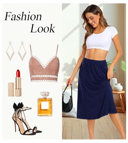 Image of Vlazom Half Slips for Women Under Dress Long Half Slip Under Skirt with Lace Trim Size S-XXL