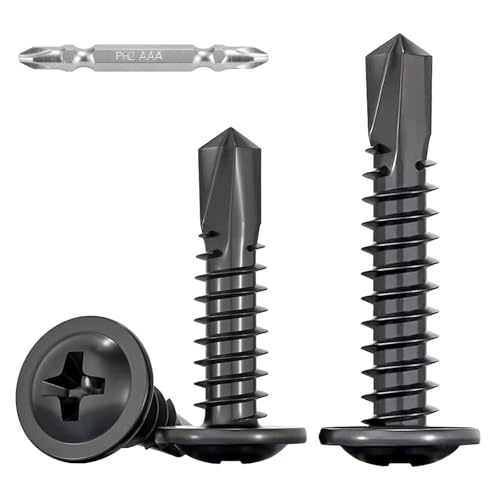 FandWay 80 Pièces Vis Autoforeuse Metal Noir,M4,8x32mm Vis à Tôle Autotaraudese et Autoperceuse Autoperforante Inox 410 Cruciforme Tête Ronde Large Bombé...