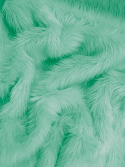 Image of Shaggy Faux Fur Fabric, Super Soft, 6 X 5 Feet (Light Green)