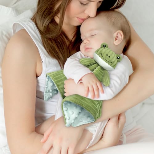 Image of Baby Security Blanket for Boys and Girls Lovey Frog 15 Inch Green