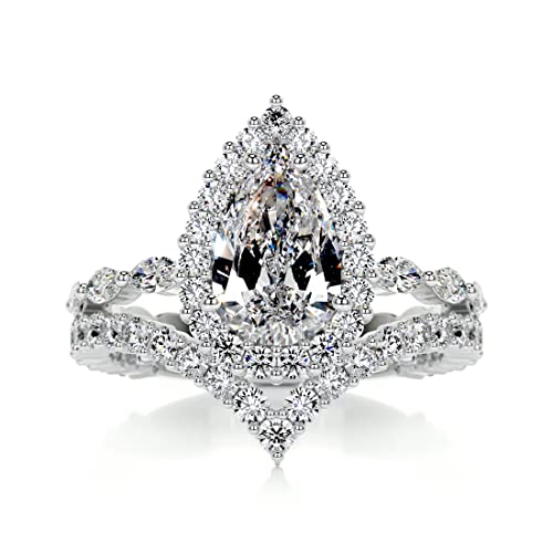 2 Ct Pear Moissanite Bridal Ring Set Engagement Wedding Rings For Women Diamond Halo Band Pave Eternity Dainty Silver 10K 14K 18K Solid Gold Anniversary Promise Gift For Her (Sterling-Silver) #TOP11