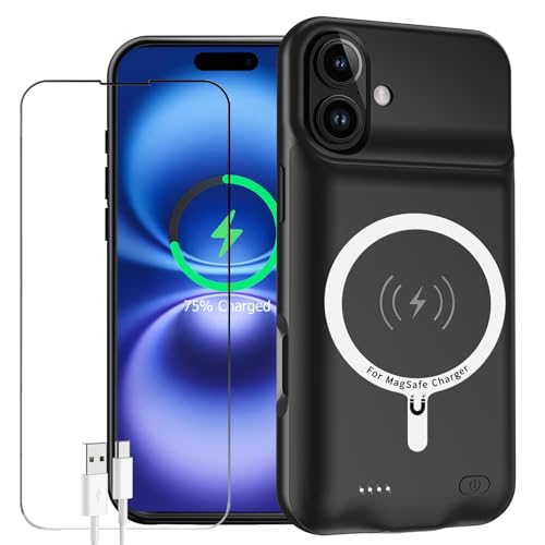 YINGYKJ Battery Case for iPhone 16 Plus, Enhanced 12000mAh Portable Protective Wireless Charging Case Support Carplay Compatible with iPhone 16 Plus (6.7 inch) Rechargeable Battery Charger (Black)