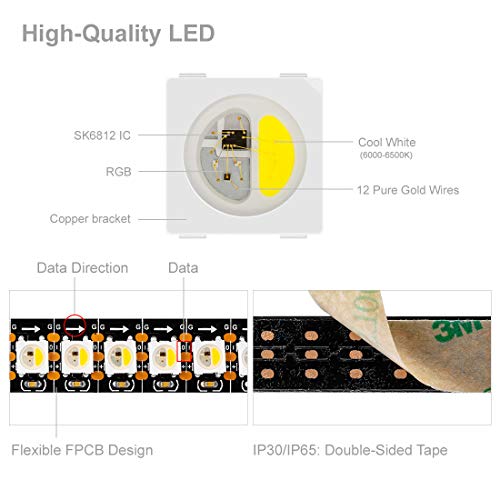 Image of BTF-LIGHTING RGBW Cool White SK6812 LED Strip 3.28ft 144LED IP30 DC5V