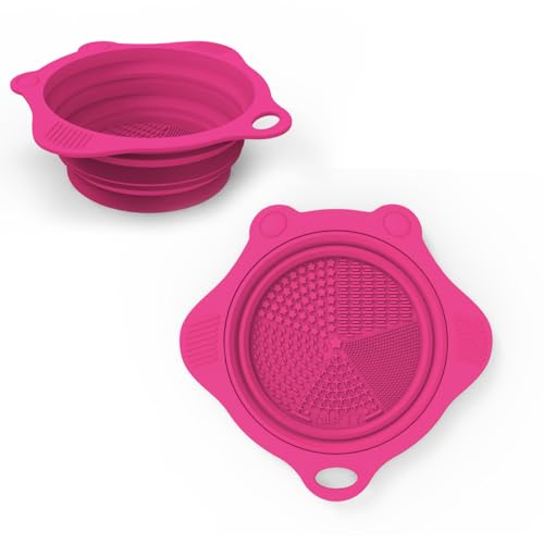 Foldable Silicone Makeup Brush Cleaner Pad Bowl, YalsFTY Portable Mat Scrubber Cleaning Tool for Makeup Brushes (Rose)
