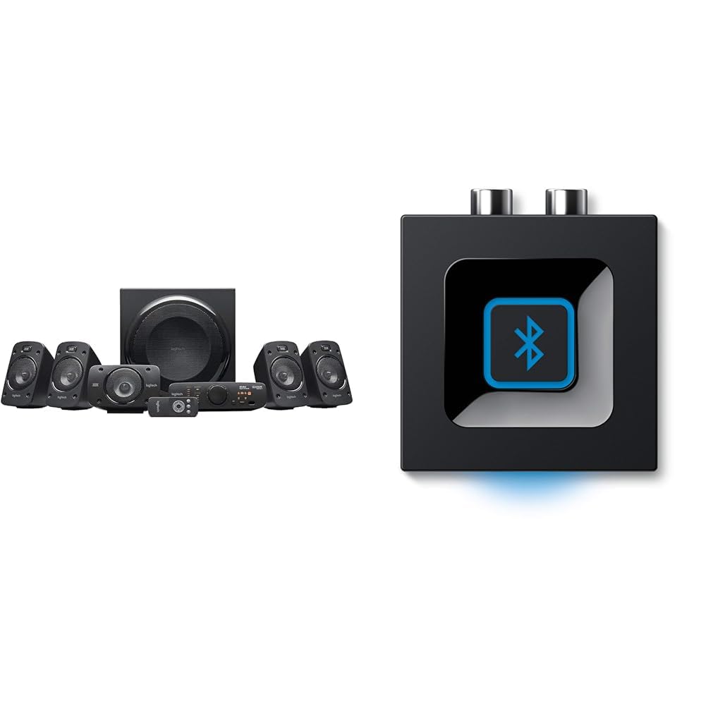 Logitech, Z906 System Dźwiękowy, Czarny & Logitech 980-000912 Adapter Bluetooth, Czarny, 5,71 x 5,08 x 2,23 cm