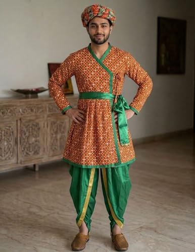 Image of BookMyCostume Rajasthani Indian State Fancy Dress Costume for Boys and Men | With Pagdi Adult M-L
