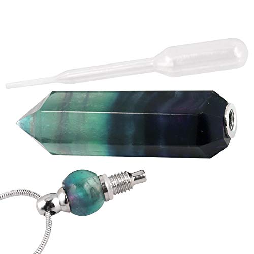 SUNYIK Stone Essential Oil Diffuser Necklace for Women, Hexagonal Pointed Healing Crystal Perfume Bottle Pendant with Chain for Men, 28"3