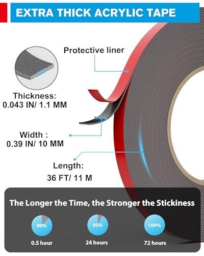 Image of EMITEVER Double Sided Tape Heavy Duty, Tesa Adhesive Mounting Tape Waterproof, 0.39IN x 36FT Strong Acrylic Foam Tape for Walls, Automotive, Home Office Decor
