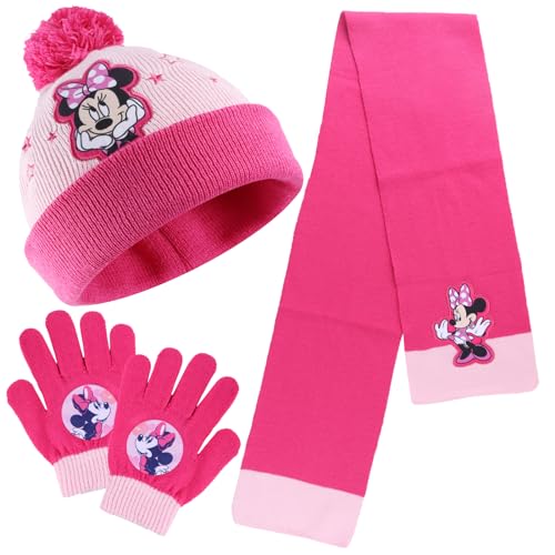 VOENCSU 3-in-1 Sombrero Minnie Invierno Niña, Guantes Minnie, Bufanda Minnie, Niña Gorro De Invier