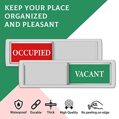 Image of Privacy Sign - Vacant Occupied Sign for Home Bathroom Office Restroom Conference Hotel Hospital, Easy to Read Non-Scratch Magnetic Slider Door Indicator with Clear, Bold & Colored Text - Silver