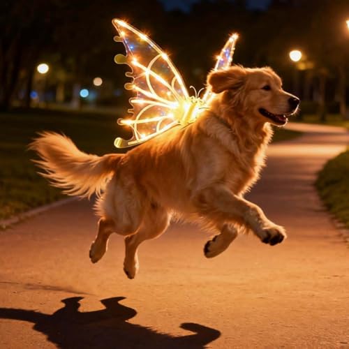 Light up Fairy Wings for Dogs, Pet Glowing Wings Costume with LED Lights, Christmas Cosplay Puppy for Medium Large Dog, Parade Photo Props, Dress Your Dogs Like Butterfly