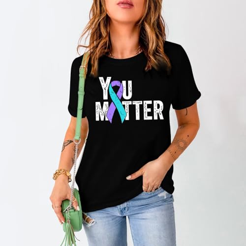 MAIHUN Suicide Awareness Shirt Teal Purple Ribbon Tshirt You Matter Mental Health Prevention Tee Top3