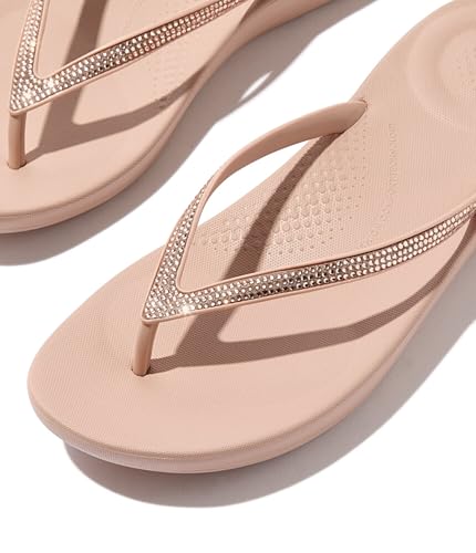 Image of FitFlop Womens iQushion Sparkle Ergonomic Flip Flops for Walking, Lightweight Waterproof Cushioned Thong Sandals for Women with Non Slip Bottom and Arch Support | Lightweight Waterproof Walking Sandals w /Cushioned Comfort & Arch Support