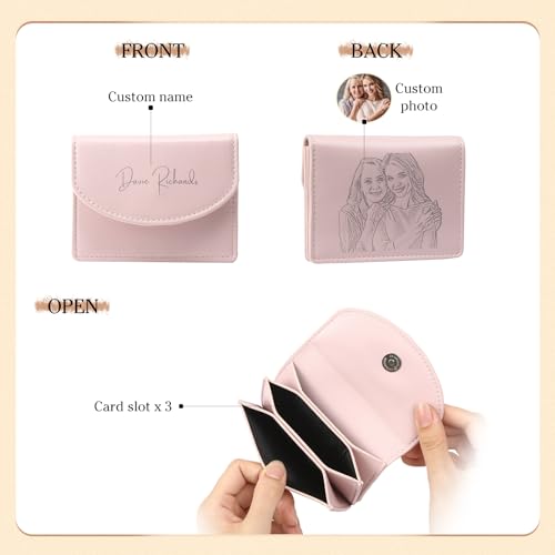 Wallet for Women with Zipper Pocket - Custom Photo Name Small Women's Leather Wallets Unique Gifts for Mom Granny Best Friend3