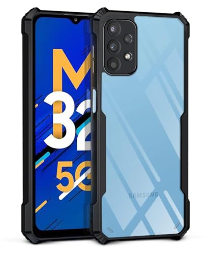 Image of WOW IMAGINE Shock Proof Clear Back Case Mobile Cover for Samsung Galaxy M32 5G 2021 (Hard | Hybrid PC + TPU | Full Armour Device & Camera Protection | Black)
