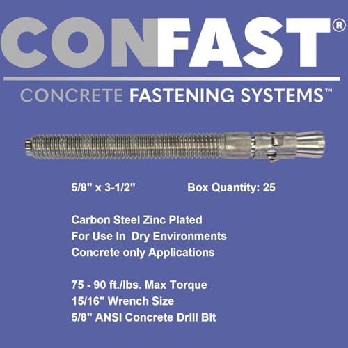 Image of CONFAST 5 /8 inch x 3-1 /2 inch Wedge Anchor Zinc Plated (Box of 25)
