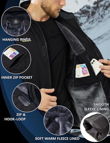 Image of TACVASEN Men's Winter Skiing Jackets Water Resistant Fleece Coats Insulated Thermal Snowboard Jacket Parka Raincoat with Hood