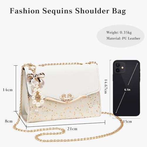 Image of CORIOS Elegant Shoulder Bag for Women - PU Leather Handbag with Sequin Crossbody & Messenger Bag Styles