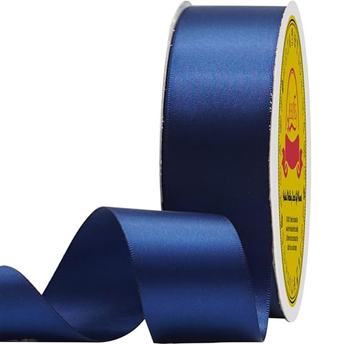 Image of Double Face Satin Ribbon 1-1 /2 inch X 50 Yards Polyester Navy Blue Ribbon for Gift Wrapping Very Suitable for Weddings Party Hair Bow Invitation Decorations and MoreDecorations and More