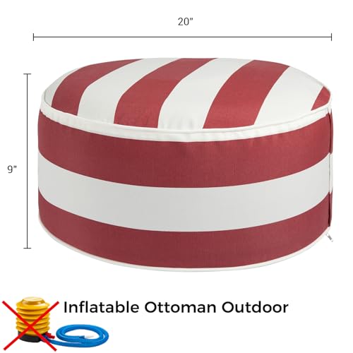 Inflatable Outdoor Ottoman with Air Pump,20"x9" Portable Patio Pouf,Water Resistant,Fade-Resistant,Round Blow Up Footrest Stools for Home Garden Camping Travel(Red White) by FUNHOME - Used condition - Image 2