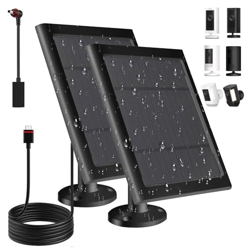 Solar Panel for Ring Camera(2nd Generation) Dustproof Waterproof 5W Solar Panel with 10FT/3M Long Cable for Stick Up & Pro Spotlight Cam Battery for Security Camera 2 Pack-BK