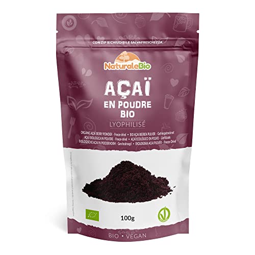 Poudre de Baies d’Acai Bio - Freeze-Dried - 100g. Pure Organic Acai Berry Powder. Produit au Brésil, Lyophilisé, Cru, extrait de la pulpe de baie d'Açai. NaturaleBio Cover